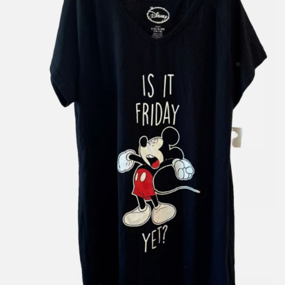 Disney Junior's Black Polycotton T-Nightshirt Mickey Mouse Is It Friday Yet NWT